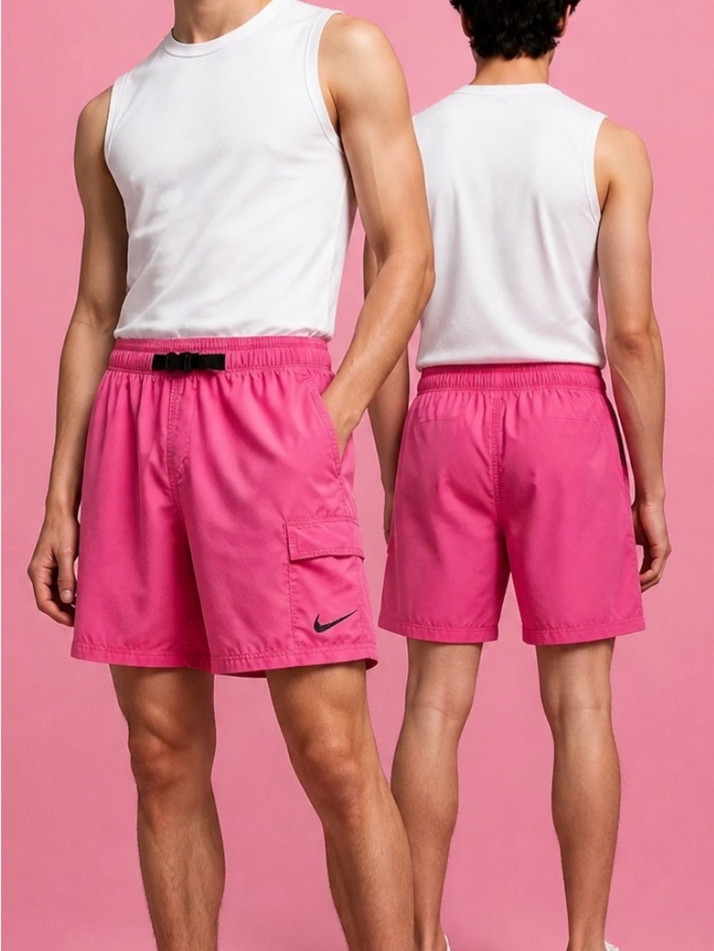 Nike Hot Pink Cargo Swim Shorts with Black Swoosh